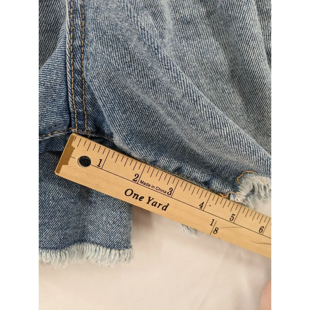 A-Line Denim Jean Shorts Super High Rise Pleated Wild Fable Medium 2‎ Fringe Hem